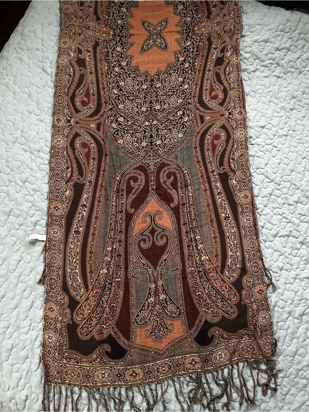 Brown & Rust Paisley Fringe Wrap Scarf